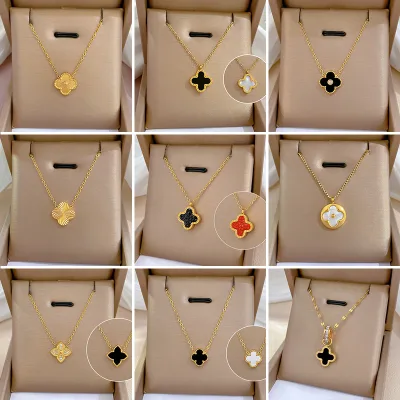 Fashion lucky clover pendant necklace four leaf necklaces choker Gold Plated Stainless Steel Clavicle dainty charm necklace