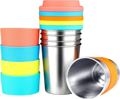 8oz Kids Cups Spill Proof Stainless Steel  Cup with Lid and Silicone Sleeve Reusable Toddler BPA Free Snack Cups