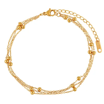 new Fashion Simple Design Multi Layers Chain Waterproof Stainless Steel Women's 18k Gold Plated Non Tarnish Mini Bead Bracelet