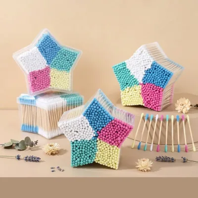 500pcs Cotton Swabs Star-shaped Box Multifunctional Cotton Buds Daily Cleaning Care Makeup Organic Multicolor Qtips Bastoncillos