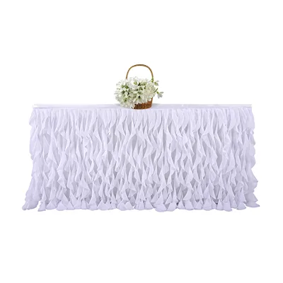 Wholesale Chiffon Table Skirt Fancy Champagne Rectangle 6ft Table Skirt Design for Wedding