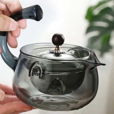 Wholesale KELIN New Trending 500ml Smoke Grey Heat Resistant Borosilicate Glass Teapot Minimalist Design Side Handle Loose Tea