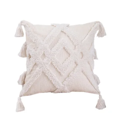 Tufted Cushion Cover Tassels Boho Embroidery Bohemian Moroccan Cushion Covers Hotel Room Sofa Decorative Waist Throw Pillow