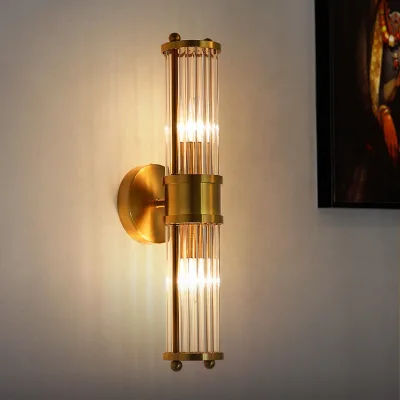 Post-Modern Antique Brass Crystal Glass Luxury Iron Plating Brass Wall Lamp Background Indoor Decor LED Crystal Wall Sconce