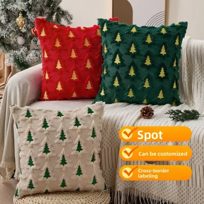 2026 Hot Selling Christmas Tree Decorative Embroidery Throw Pillow Case Cover Cushions Covers for Home Decoration