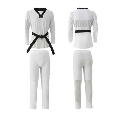 Source Factory New Taekwondo Uniform Splicing Style Adult Children Quick-Drying Elastic Nylon Fabric Export Quality Printing
