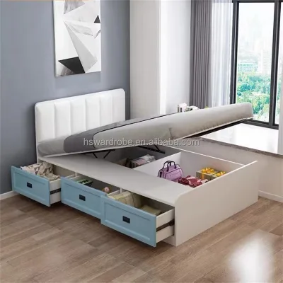 European Style Functional Storage  Bed Tatami Wooden Bed for Bedroom
