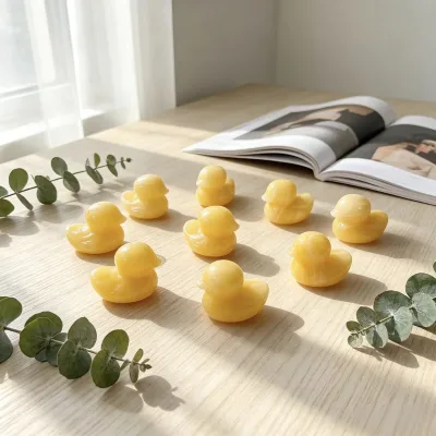 Wholesale Natural Yellow Calcite Mini Duck Carving Handmade Gemstone Animal Figurine Healing Crystal Stone Duck Home Decor Gift