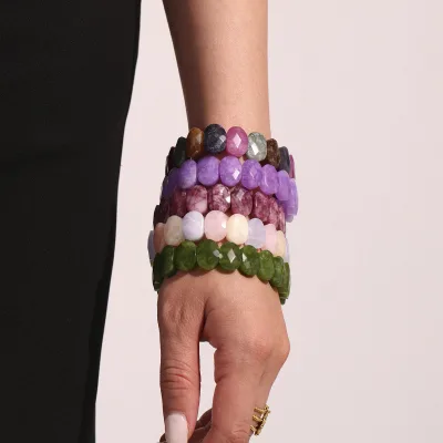 High Quality Marble Pattern Natural Stone Bangle for Women Elegant Geometric Stone Stretch Bracelet Fashion Jewelry Gift