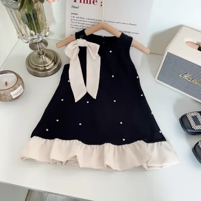 Little Girls Korean Style Tweed-Style Rhinestone Halter Choker Vest Dress Summer New Arrival Chic Princess 6739