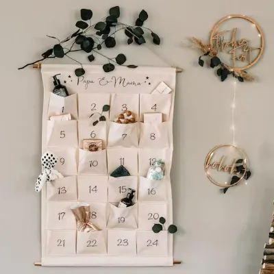 Christmas Fabric Advent Calendar Fillable with Name DIY Canvas Advent Calendar Kids Reusable 24 Pocket Calendar