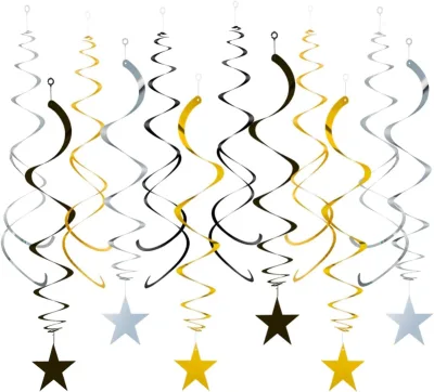 15 Pcs Plastic Star Shape Black Gold Silver Glitter Spiral Garland Decorations for Graduation Birthday Wedding New
