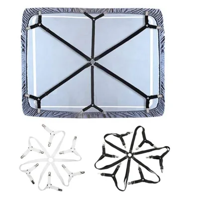 Popular White Black Adjustable Crisscross Sheet Corner Holder Long Straps Gripper Elastic 12 Clip for Mattresses