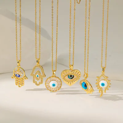 Hot New Devil's Eye Pendant Necklace Hasma Necklace Devil Eye Stainless Steel Gold Plated Necklace for Women