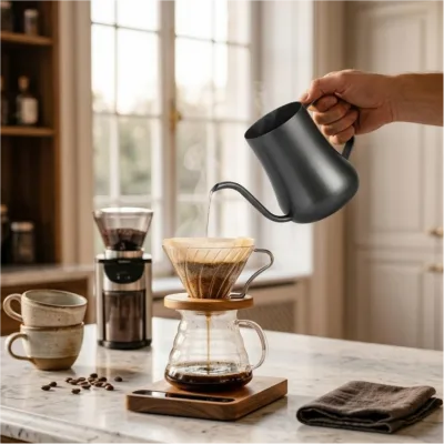Stainless Steel Gooseneck Pour Over Coffee Kettle Precision Spout Heatproof Handle Stove Safe for Home Barista Office Camping