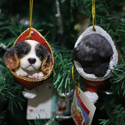 Wholesale Cute Animal Figurines Christmas Tree Hanging Decorations,Small Resin Dog Crafts Xmas Ornaments