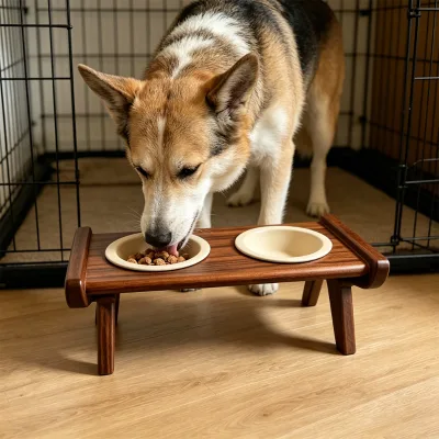 Adjustable Height Solid Wood Food Water Bowl Holder for Puppy Kitten Comfortable Eating Station and Modern Interior Styling