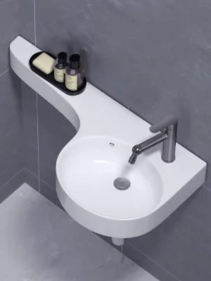 Hongpai Sanitary Ware HGKELE Single Hole Narrow-Edge Extended Wall-Mounted Ceramic Washbasin Small Spaces Corner-Hanging
