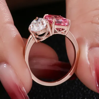 Big Carat Diamond 10k 14k 18k Rose Gold Engagement Ring Emerald Cut Moissanite Gemstone Prong Setting Sample Moissanite Rings