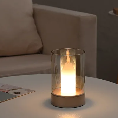 LED Modern Metal Simulation Candle Atmosphere Light Touch/Induction Control Birthday Gift Indoor Decoration Living Night Light