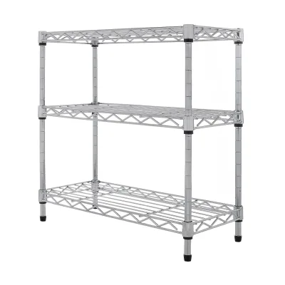 Chrome Plated Metal Shelf Mini 3 Tier Wide Steel Wire Shelf Home Kitchen Storage Rack Unit