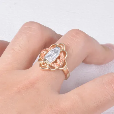 Beverly 14k Oro Virgin Mary Ring-sequential Prophet Three-colour Jewellery Christian Brass Virgin Guadalupe Ring