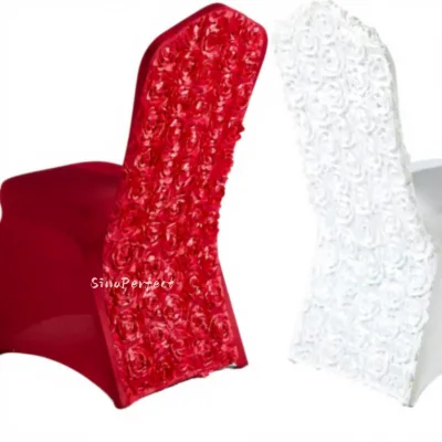 Quality Wedding Rosette Chair Cover Wholesale Polyester Cotton 3D Rose Spandex Chair Cover Stretch Banquet Chair Slipcover