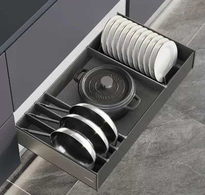 Supply Aluminum Pullout Cabinet Organizers Cheap Price Cookware Pullout Storage Baskets Sliding Out Lids Pots Organizations