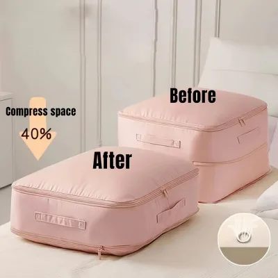 Heavy-duty Self-compressing Storage Bag - Portable Organizer for Clothes, Blankets & Quilts, Ideal for Closet Organization