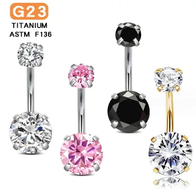 ASTM Titanium Belly Button Rings Round Zircon Navel Piercing Wholesale Price Implant Grade Titanium Body Piercing Jewelry