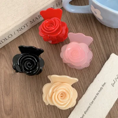 Valentine's Day Sweet Flower Hair Clip Claw Small Acrylic Rose Hair Claw for Women