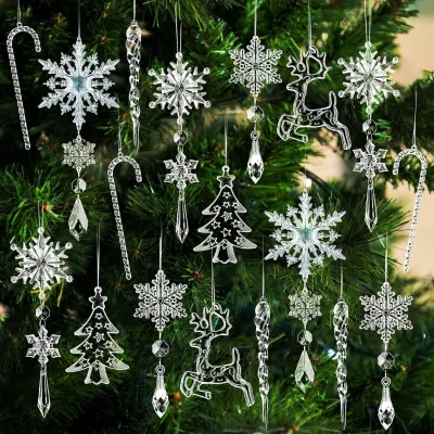 Hot Sell 18 Pcs Assorted Acrylic Christmas Tree Accessories Decoration for Christmas Party Supplies Hanging Gift Tag