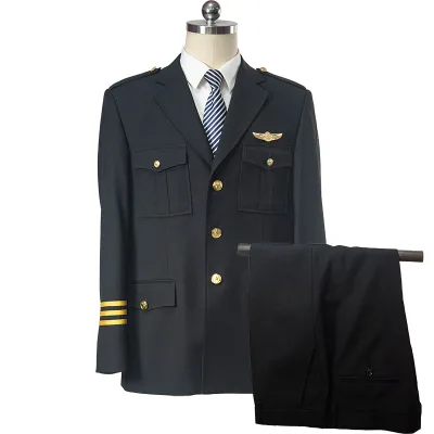 Factory Custom logo Color Nary Blue Airline Pilot Uniform Suit for Aviation Airline Captains