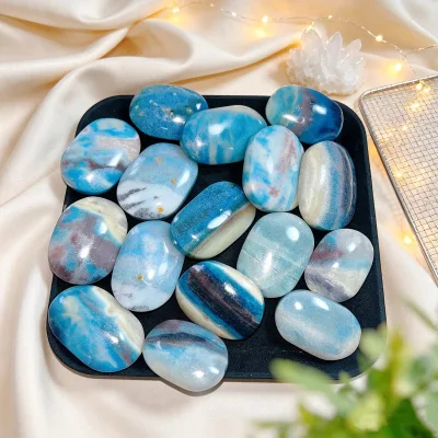 Wholesale Natural Blue Trolleite Palm Stone Polished Crystal Pocket Stone for Stress Relief Healing Decor