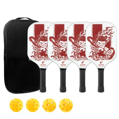 Pickleball paddle 4-piece set PP honeycomb core fiberglass paddle sports training paddle frameless design lightweight paddle