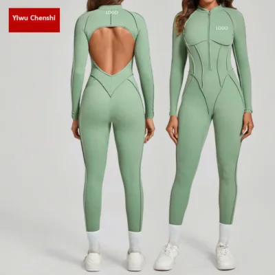 Sexy Figure-hugging Jumpsuit, Fashionable High-end Long-sleeved Zipper Women's Jumpsuit.