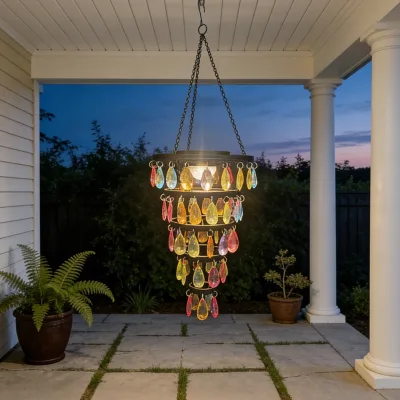 Solar Led Crystal Hanging Lamp Pendant Light Chandelier Ceiling Light for  Outdoor Garden Roof Corridor Balcony Entrance Gate