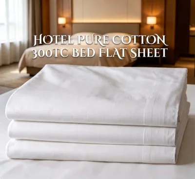 Wholesale White 100% Cotton 300TC Percale Breathable Skin-Friendly Hospital Hotel Adult Flat Sheet Queen King