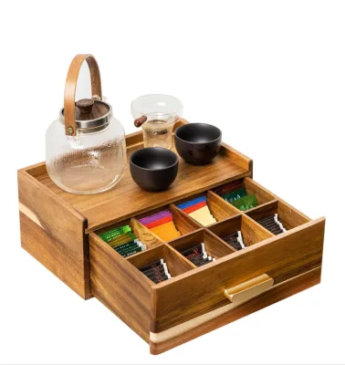 Rustic Acacia Wood Tea Bag Organizer Tea Organizers and Storage Box Teabag Holder Container Boxes