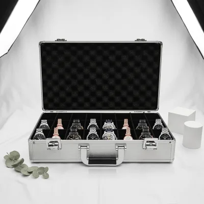 15 Slots Watch Organizer Case Aluminum Watch Storage Box Padded case for Watch Display and Organization