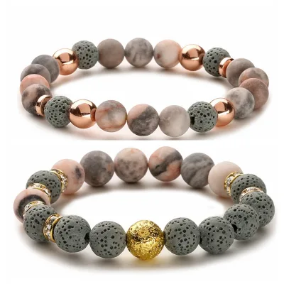 Yoga Energy Lava Volcanic Stone Natural Stone Pink Zebra Bead Bracelet