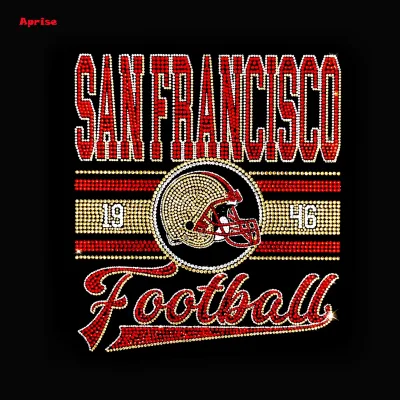 Wholesale 2026 Season SF 49ER Rhinestone Heat Transfer Waterproof Bling Logo Iron On Sticker for Garment