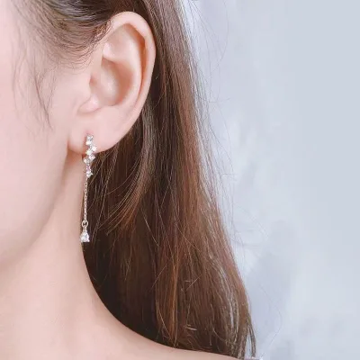 Women's Copper Inlaid Zircon Long Tassel Drop Earrings Dainty Fringe Dangling Earrings for Women Wedding Party Jewelry