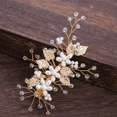 Fashion Gold Silver Pearl Metal Flower Hair Clip for Bride Wedding Banquet Hair Accessories Women Jewelry