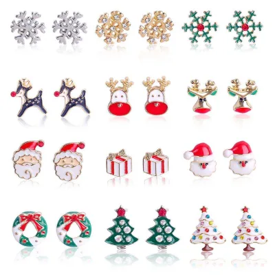Hot Earrings,Enamel Earrings 925 Cute Christmas Apple Snowflake Santa Christmas Tree Sterling Silver Earrings