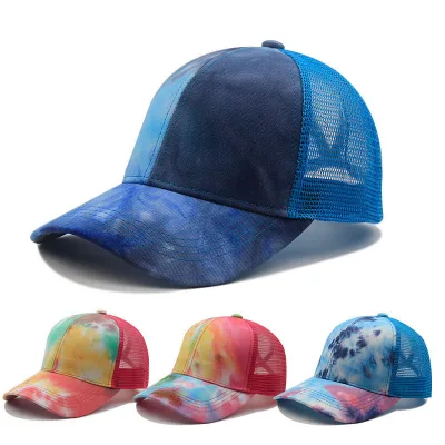 Fashion Custom Plain Blank Canvas Mesh Baseball Cap Tie Dye Trucker Pony Tail Hat Outdoor Beach Cycling Hip Hop