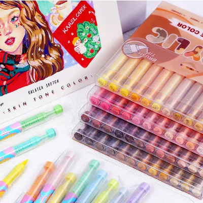 Non Toxic Waterproof Professional Skin Tone Macaron Direct Portrait Painting Marker Liquid Acrylic 12/24 Colors Markers Set
