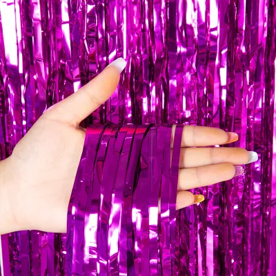 Wholesales Purple Wavy Tinsel Foil Fringe Curtain Metallic Tinsel Foil Fringe Curtain Teal Blue Backdrop for Mermaid Birthday