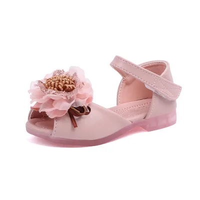 Crystal Flower Beautiful Girls Open Toe Summer Sandals Bling Rhinestone Kids Princess Flat Shoes