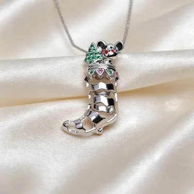 S925 Silver Plated Christmas Mouse Open Cage Locket Pendant Empty Pearl Holder Charm Fits 5-6.5mm Round Pearl DIY Jewelry Making